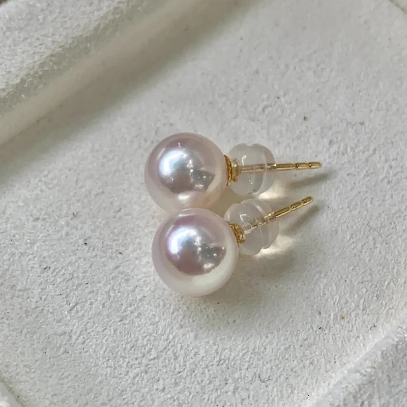04极光akoya珍珠耳钉8-9mm素钉高品质海水无暇天女