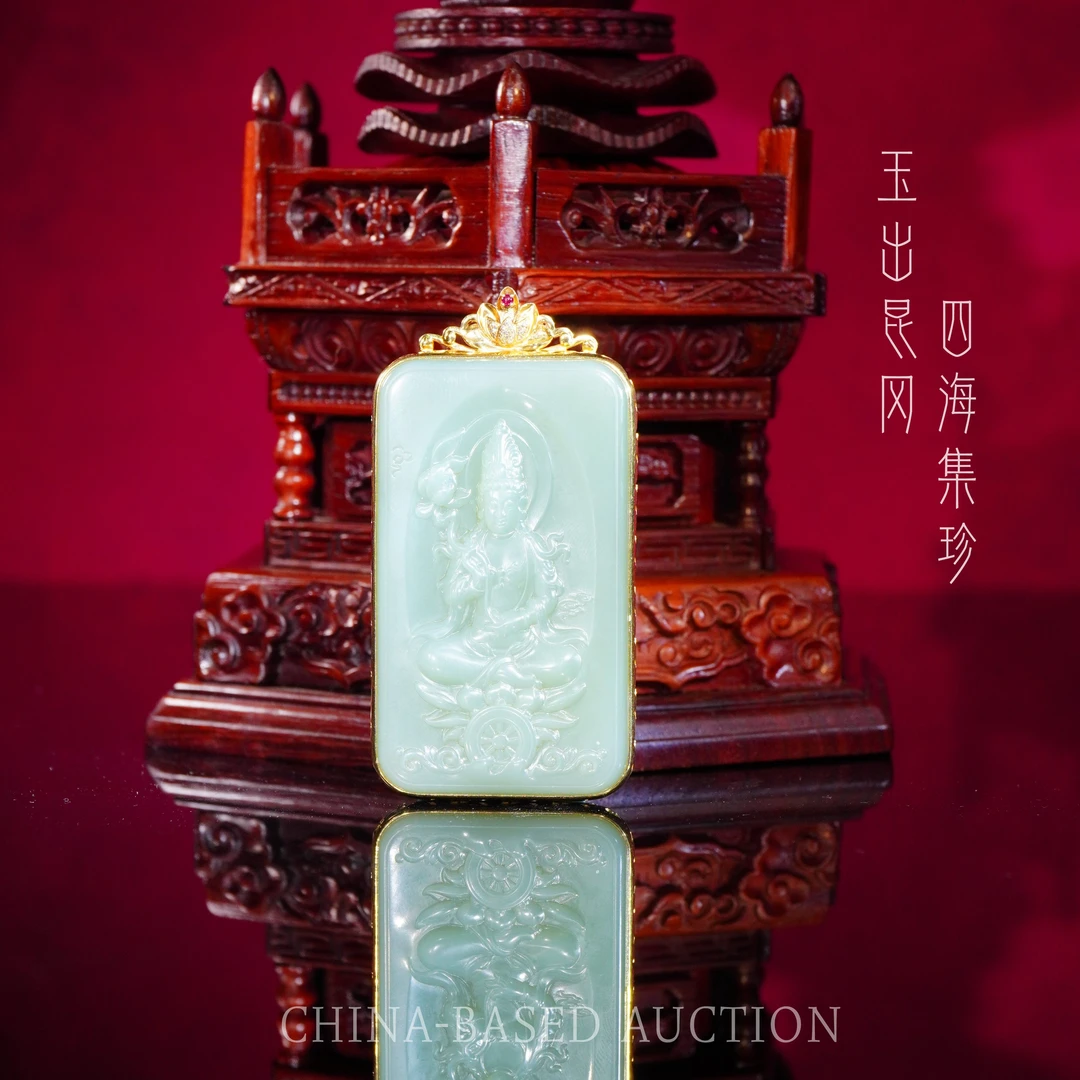 C42-AAA级【天然和田玉金镶玉观音吊牌】93.99g-YD10120180001081