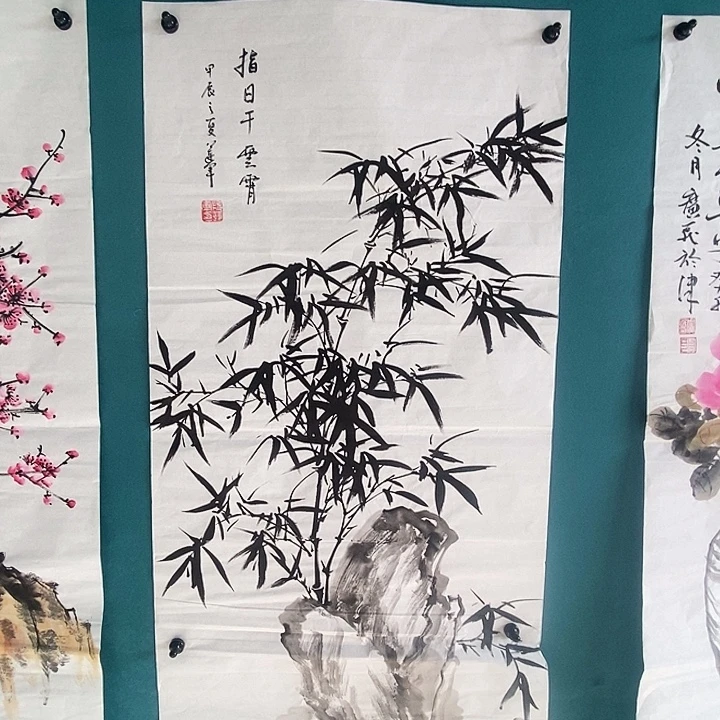 国画三尺手绘只竹子