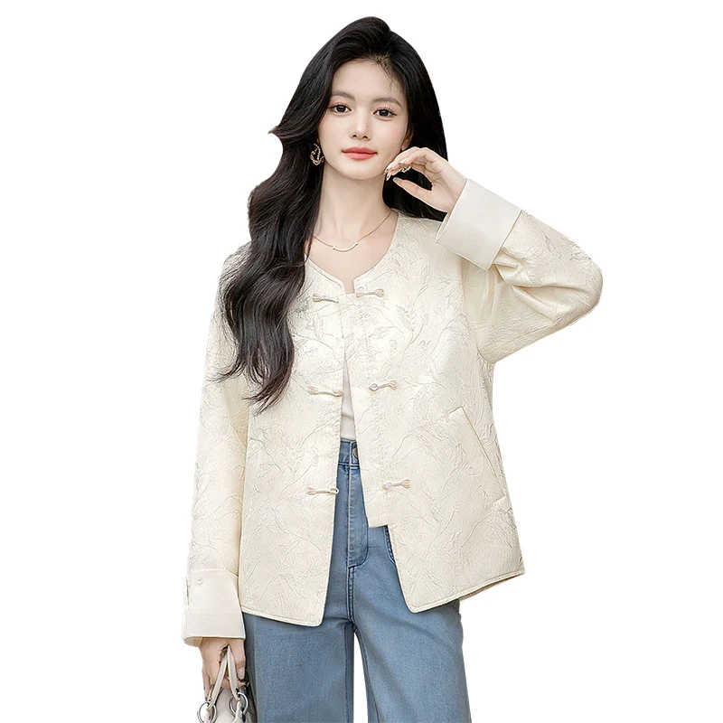 丝柏舍2025春装新款女装宽松款排扣圆领长袖新中式外套S51B1021A