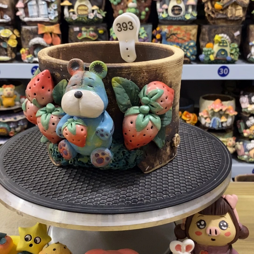 白狐粗陶手捏花盆