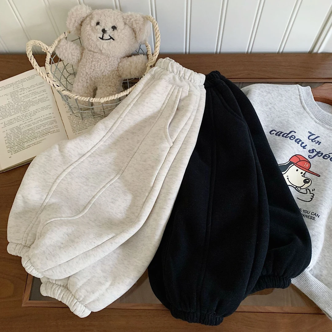 男童卫裤2024冬季新款男孩运动裤加绒休闲纯色卫裤24192