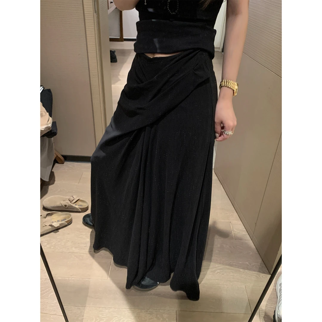 三季可穿！侧边褶皱遮肉显瘦高腰半身裙2025夏新品飘逸长裙