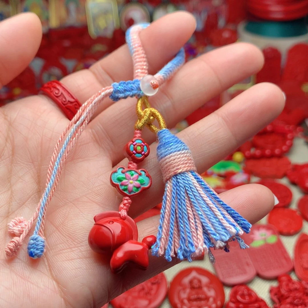 天然辰砂工艺品朱砂钥匙扣包包挂