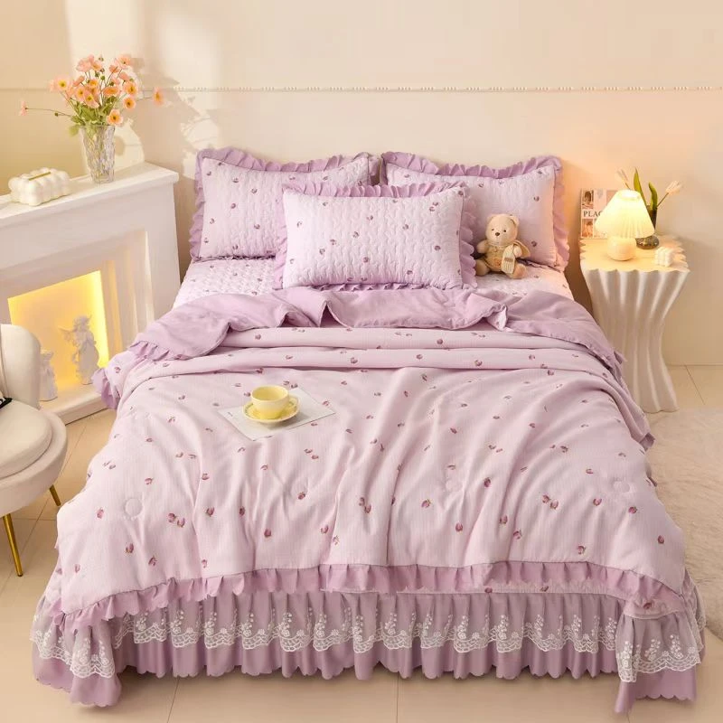 韩式网红少女心公主风柔软床盖床裙小清新机洗空调被床品四套件