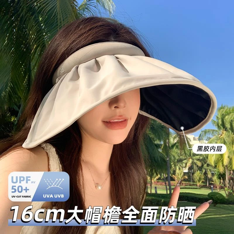 黑胶防晒帽女夏季2025新款遮阳防紫外线户外大檐太阳帽空顶贝壳帽