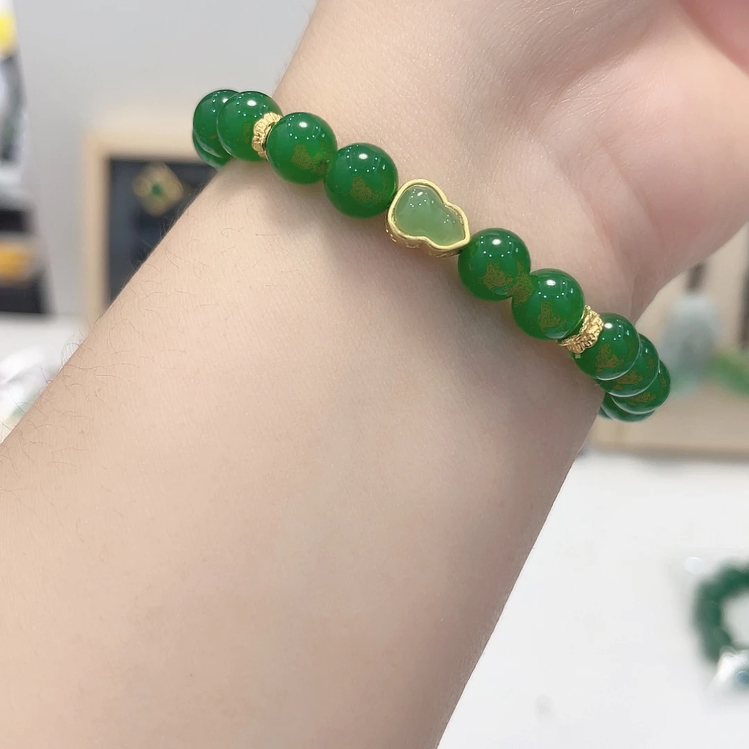 银S925镀金镶嵌手链翡翠手串20