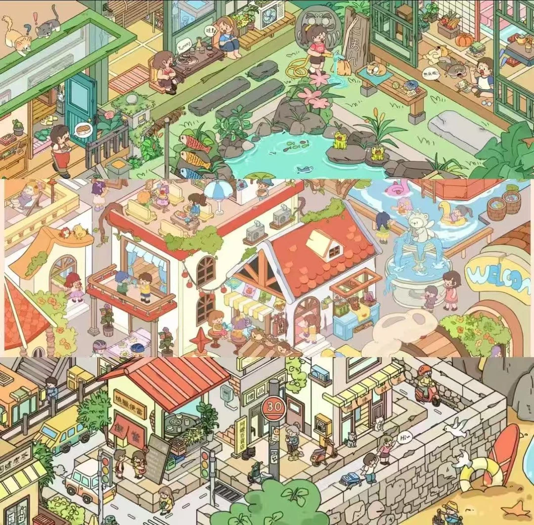易然文创6.0小镇生活系列造景贴纸特油亮膜厚款大号微缩场景
