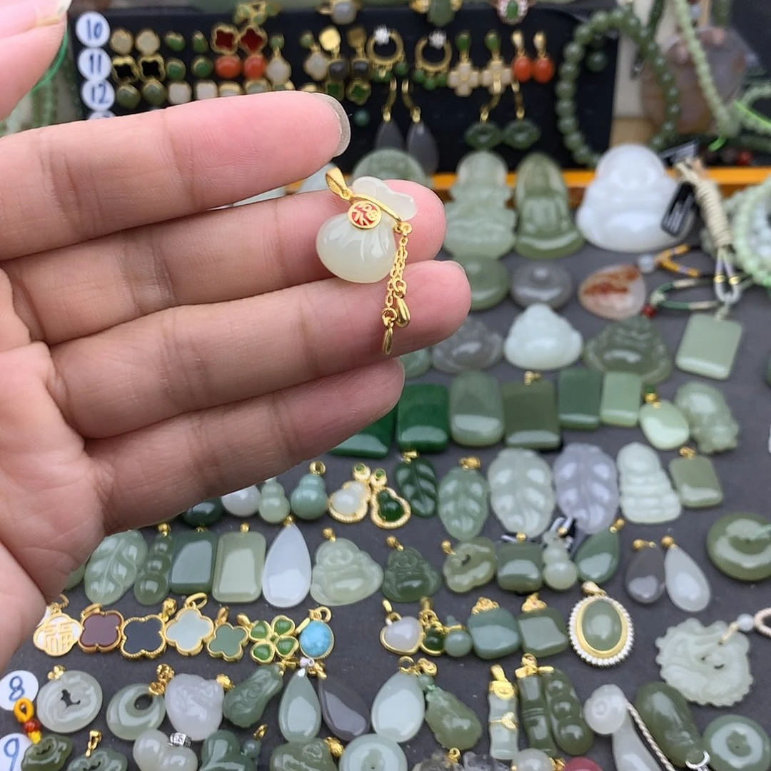 和田玉银S925镶嵌吊坠(不含链)