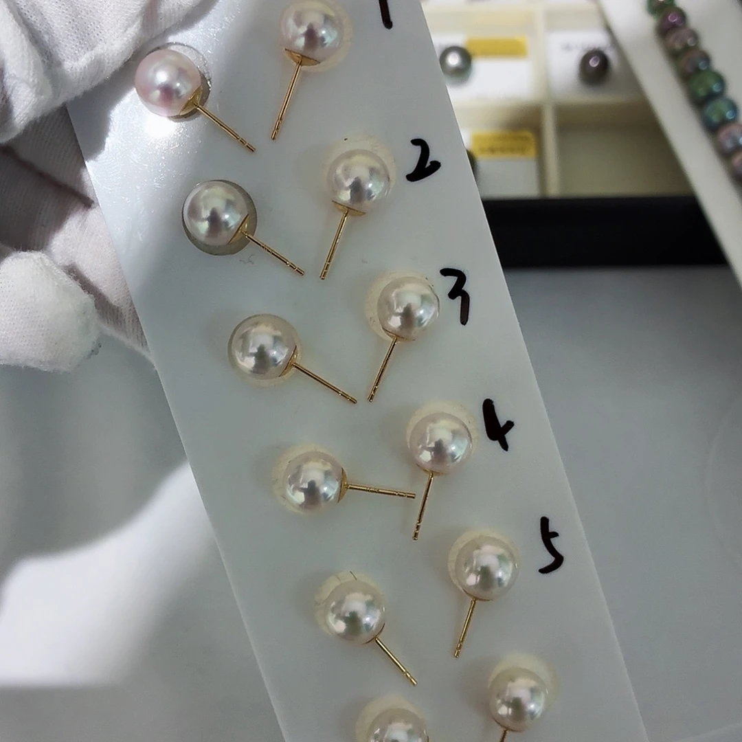 18K金镶嵌耳饰海水珍珠8.5-9mm天女品质18k耳钉总价999