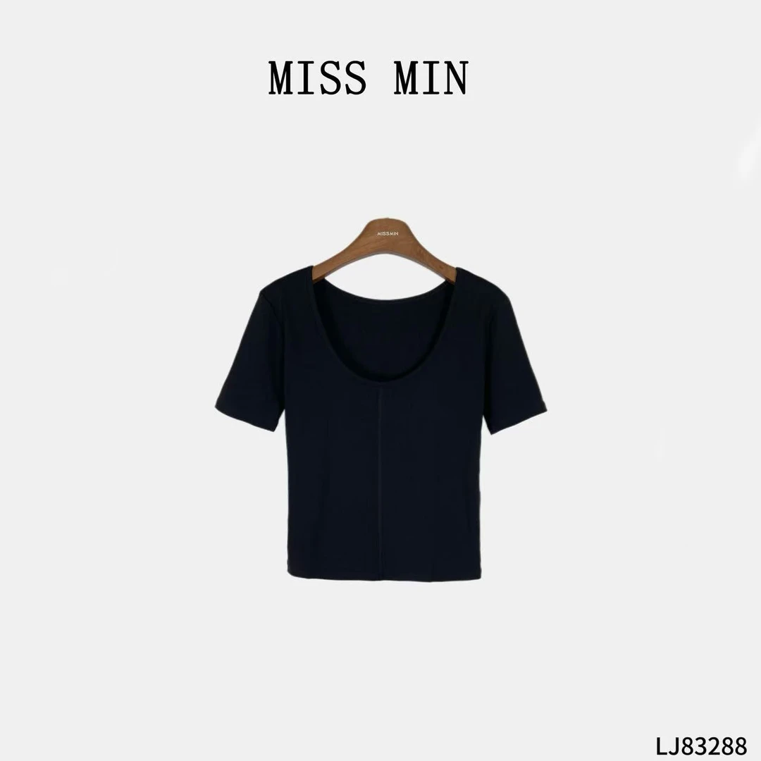 MISS MIN【皎白清逸】正肩大圆领五分袖t恤小众炸街女装短袖LJ83288