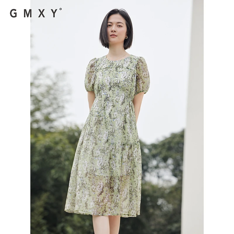 古木夕羊时尚碎花连衣裙女2024夏季气质通勤中长裙GD33018143