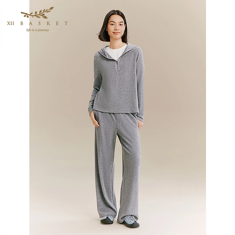 十二篮专选25冬新款针织休闲直筒裤女宽松舒适百搭长裤7C65520290