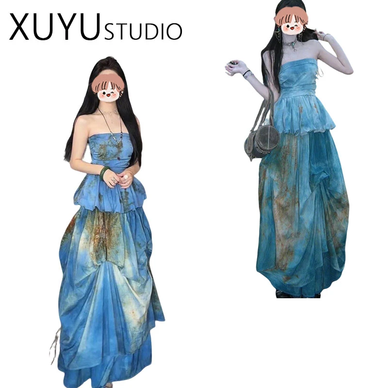 新中式蓬蓬裙不规则抹胸半身裙两件套秋季新款时尚气质纯欲风套装