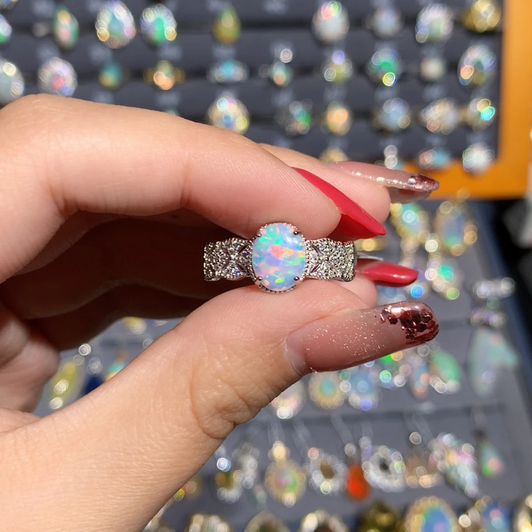 银S925镶嵌欧泊欧泊戒指y九*