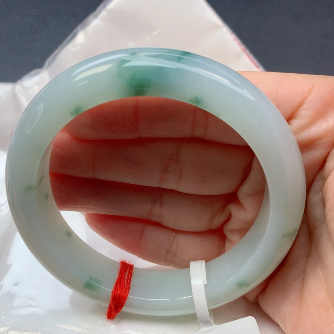 翡翠未镶嵌手镯55-56胶润飘花
