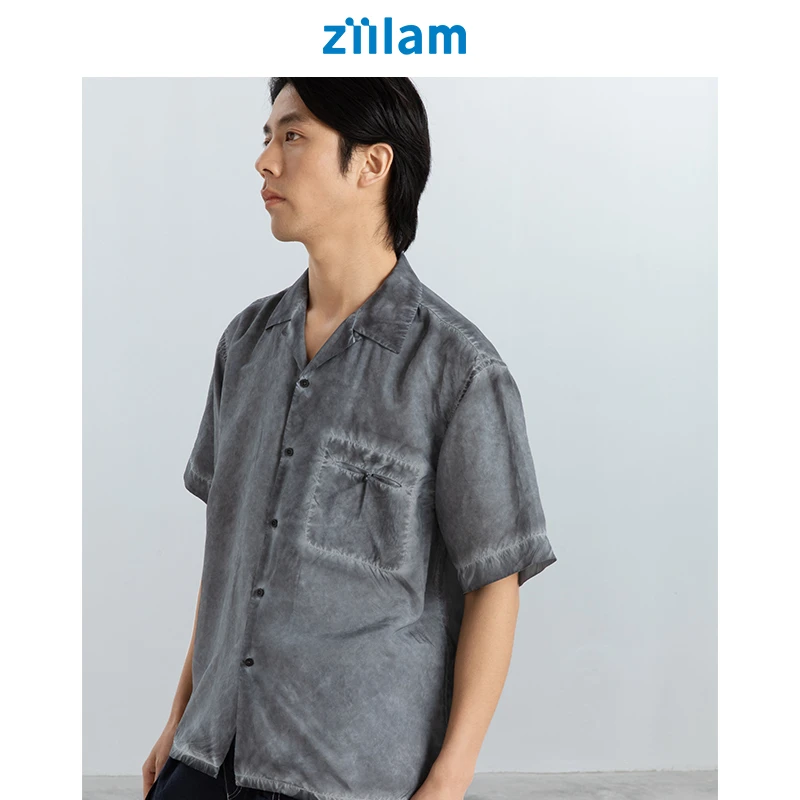 ziilam枝蓝 炒色古巴衬衫男款翻领短袖衬衫宽松桑蚕丝简约上衣
