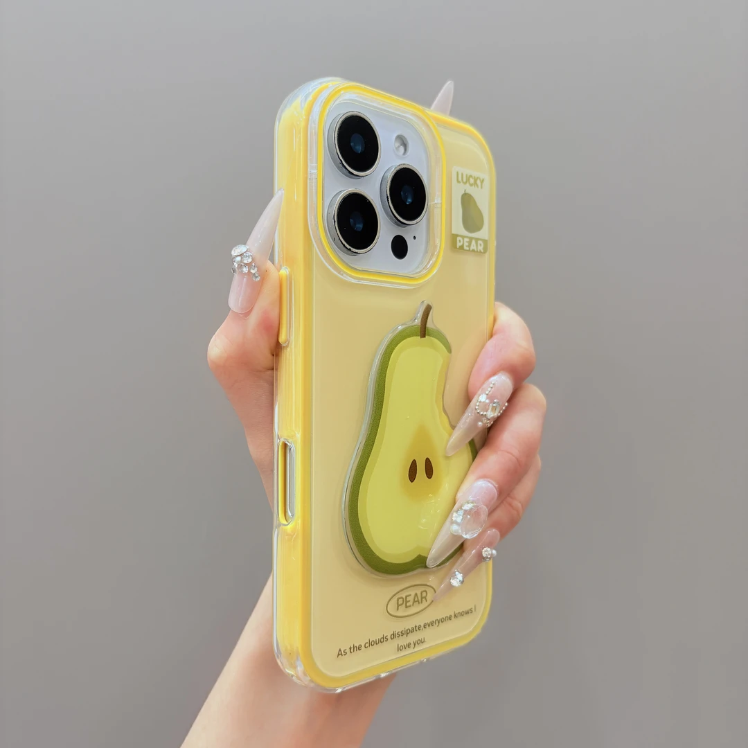 夏日小清新立体枝叶水果贴片手拎珠链适用苹果12promax手机壳13p
