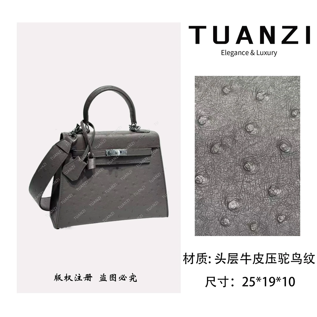 【25cm银扣】手提斜挎腋下TUAN′ZI定制真皮女包 XKY-1226-锡器灰