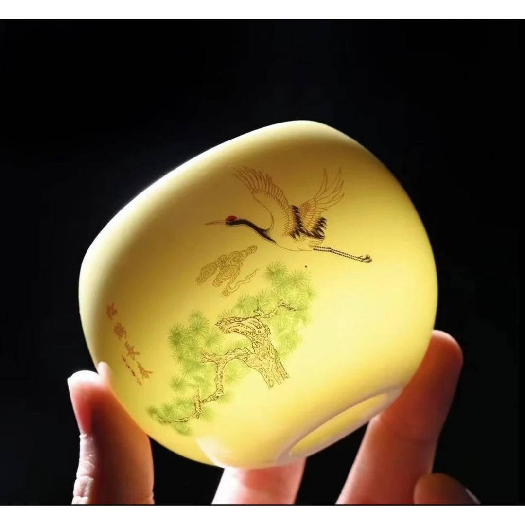 松鹤长春龙蛋杯 高端茶器 手工茶盏 茶杯 陶瓷杯 收藏主人杯B