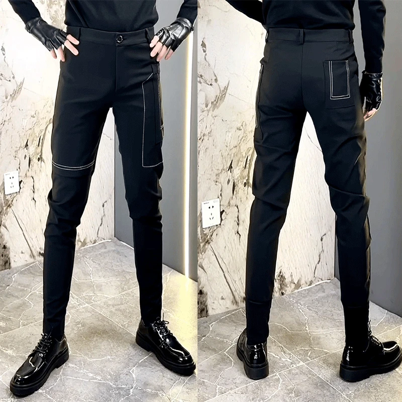 网红同款时尚修身裤新款潮男不对称束脚裤春秋款高品质休闲靴裤