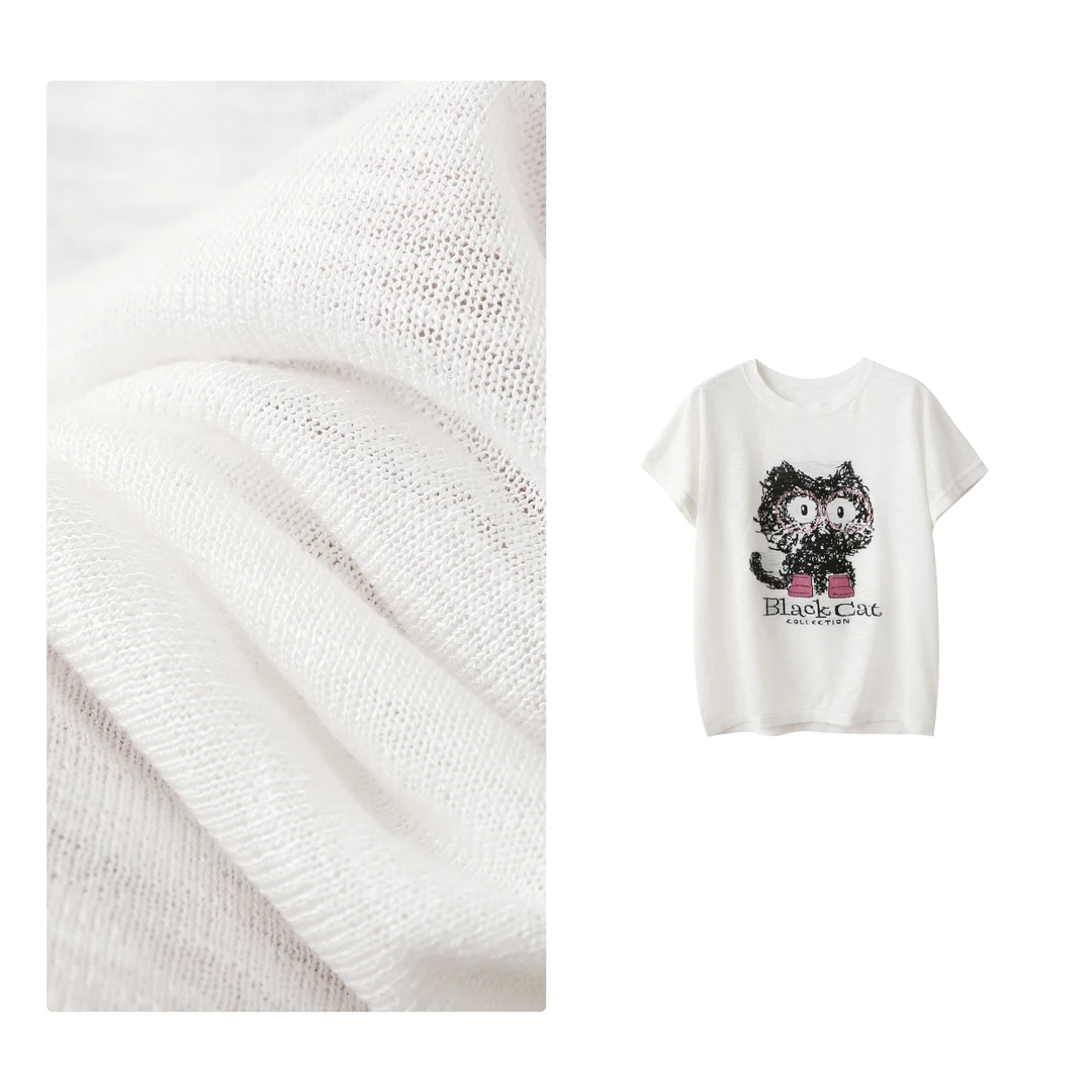 惊喜！门店21&9！大眼猫T恤」肌理竹节麻感透气坎肩针织上衣女 T4661