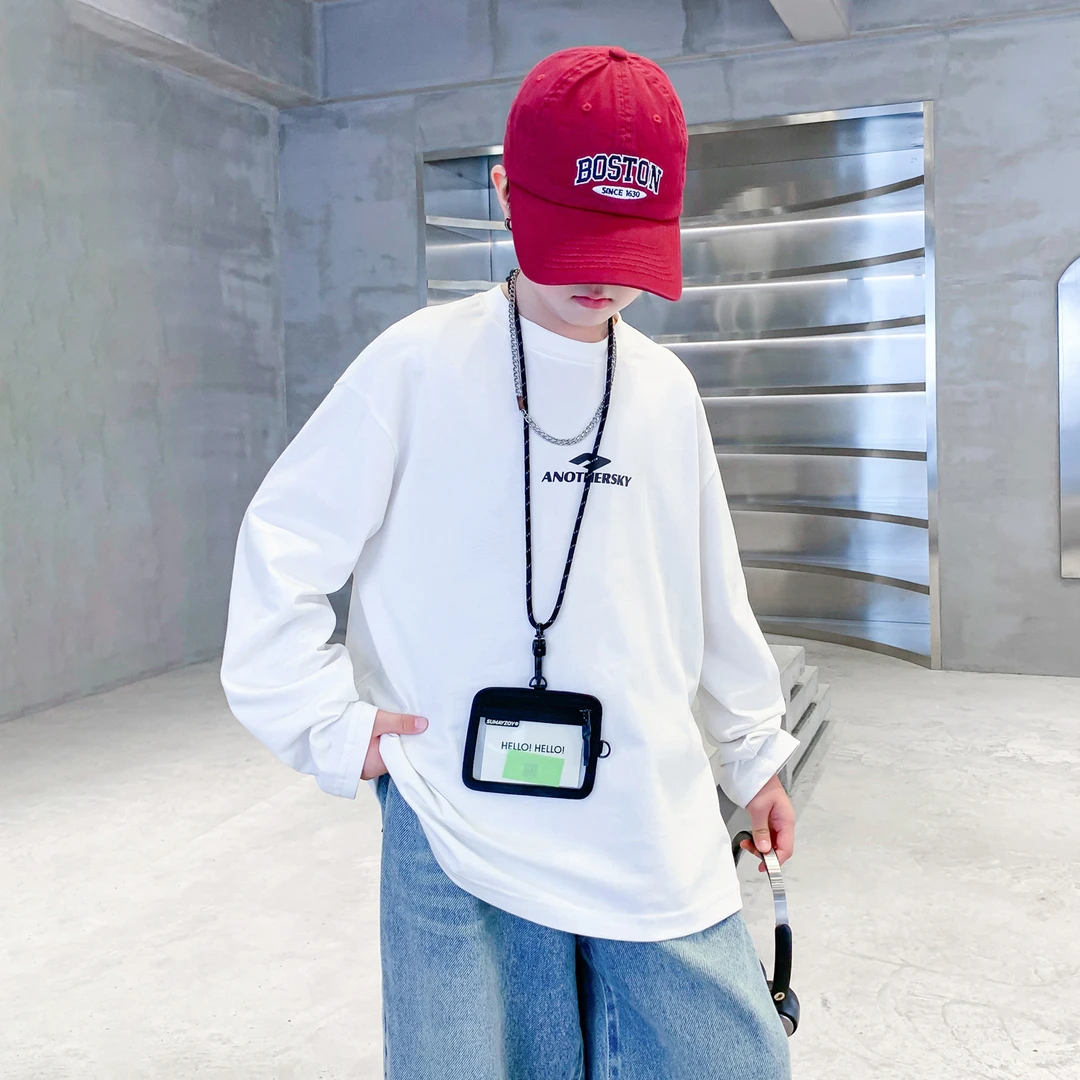 儿童装秋季白色纯棉长袖t恤2025新款男童秋装中大童打底上衣