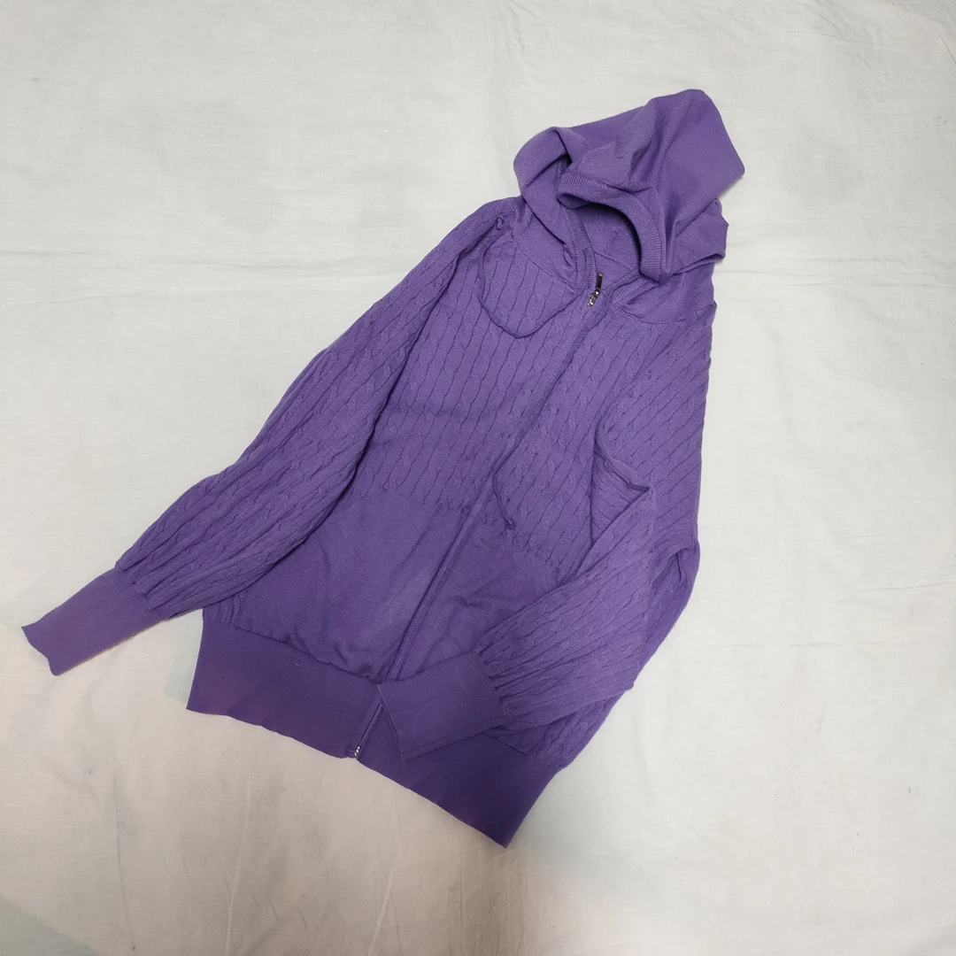 紫色针织拉链连帽开衫-果梓1007