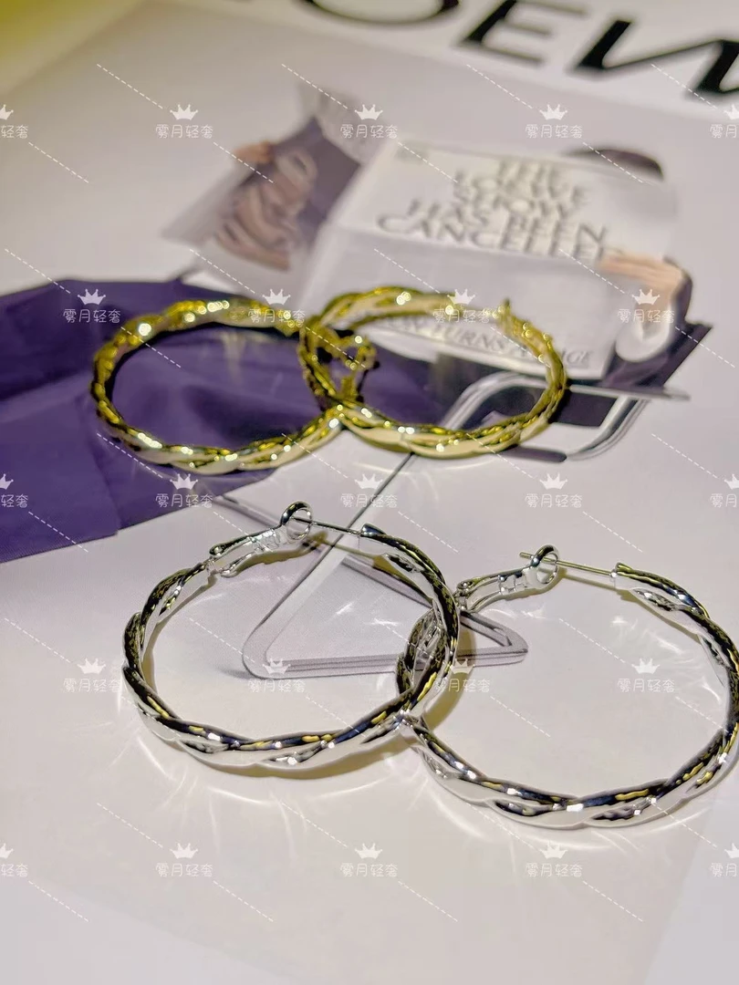 纯铜耳饰 高级感时尚欧美风麻花耳圈简约百搭气质