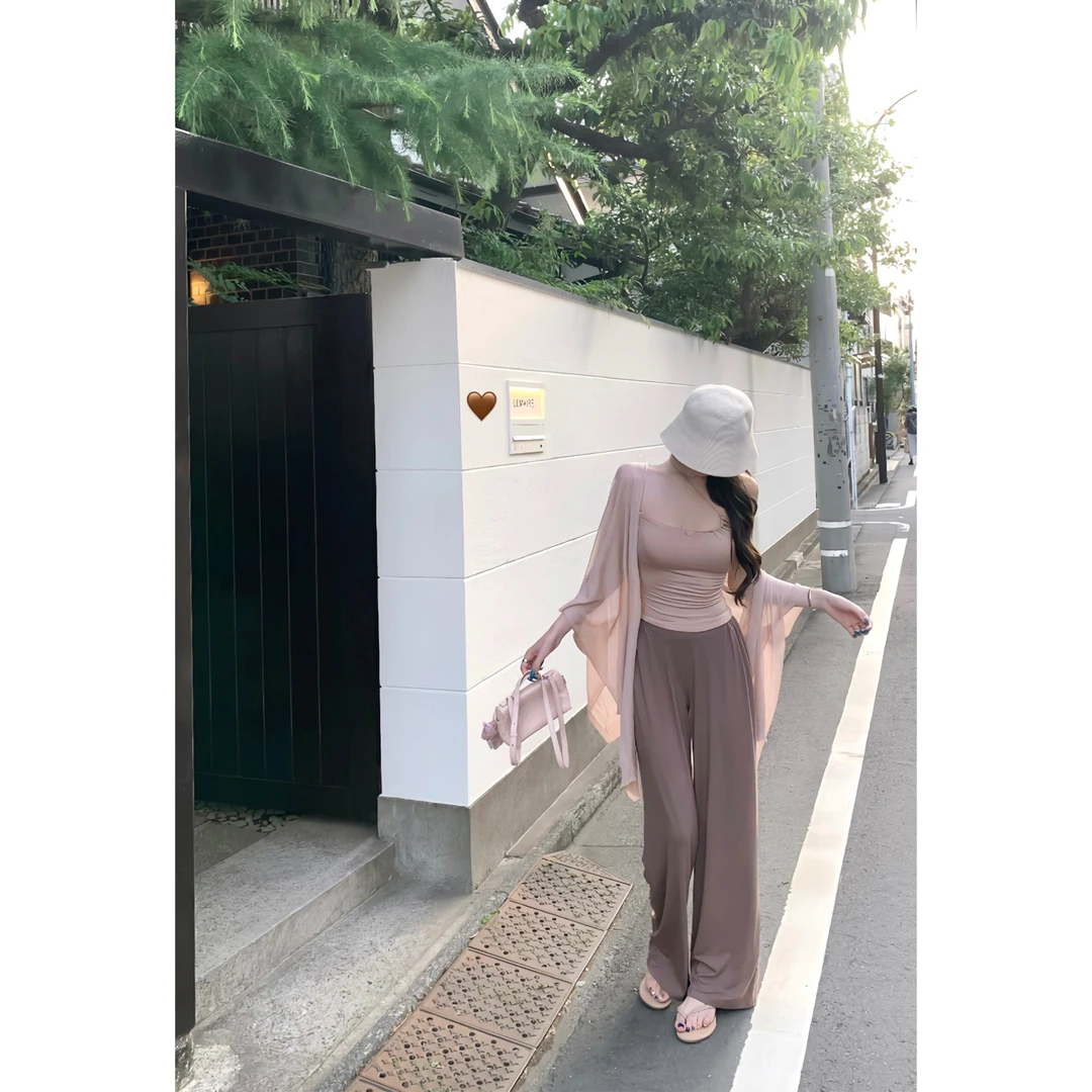 白水女 日常丰胯裤 直筒休闲裤薄款百搭宽松慵懒垂感裤B50550560