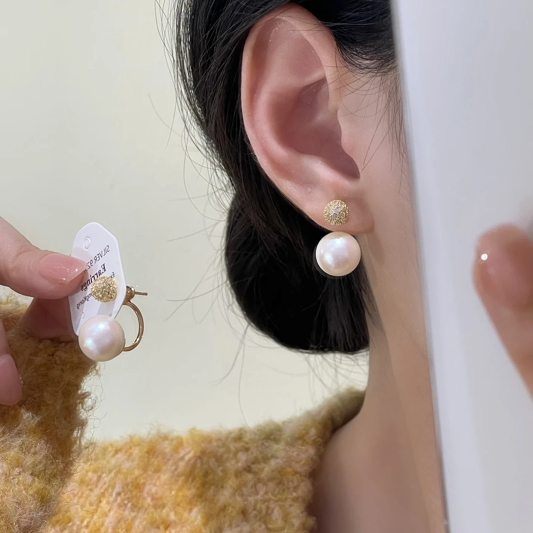 韩芸汐韩芸汐 A-131 球球耳钉前后白珠珠耳饰