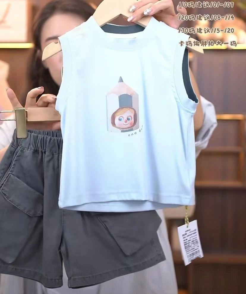 AC385~one豆·25夏~卡通铅笔T恤两件套5520