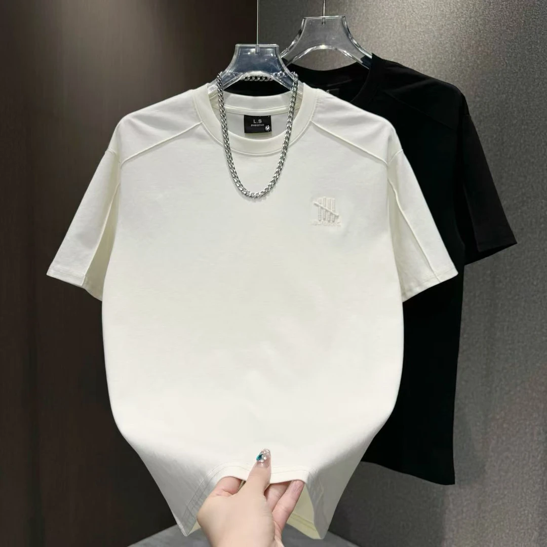 2025春夏季新款重磅高品质休闲百搭纯色圆领男士半袖2521