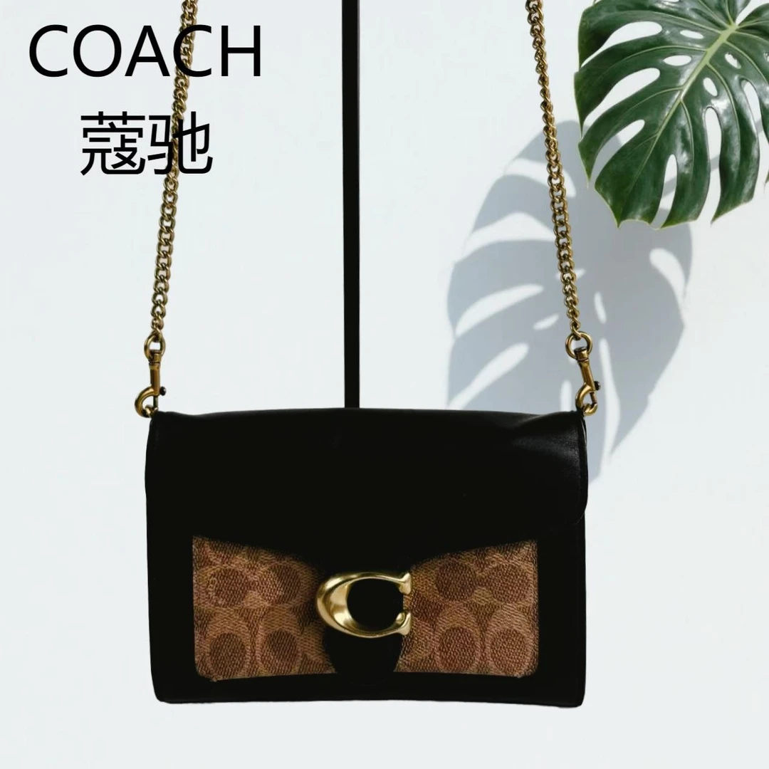 95新 COACH/蔻驰 黑盖老花酒神20单肩包G25602406底长20X13