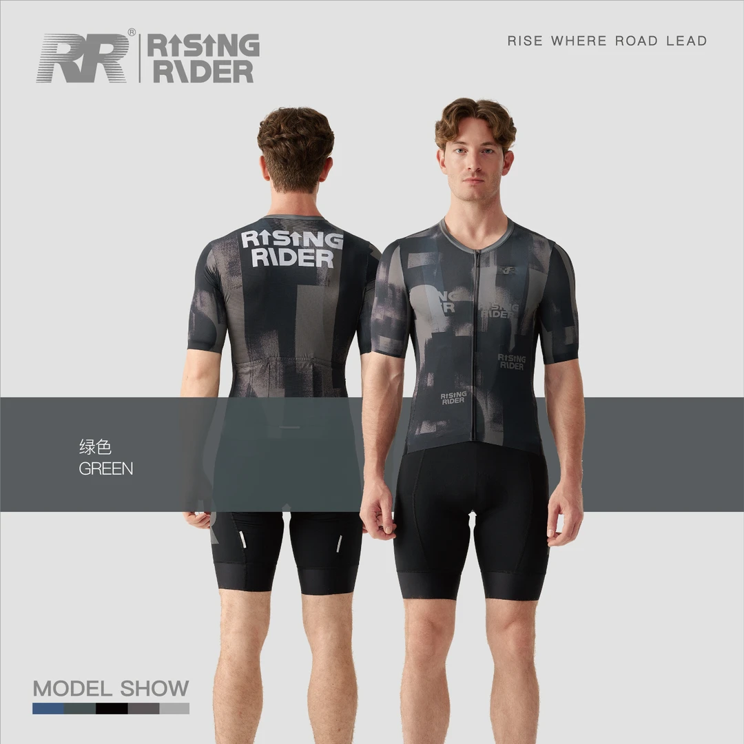 RR夏季新款墨石印花骑行服短袖男款轻薄速干公路车自行车上衣