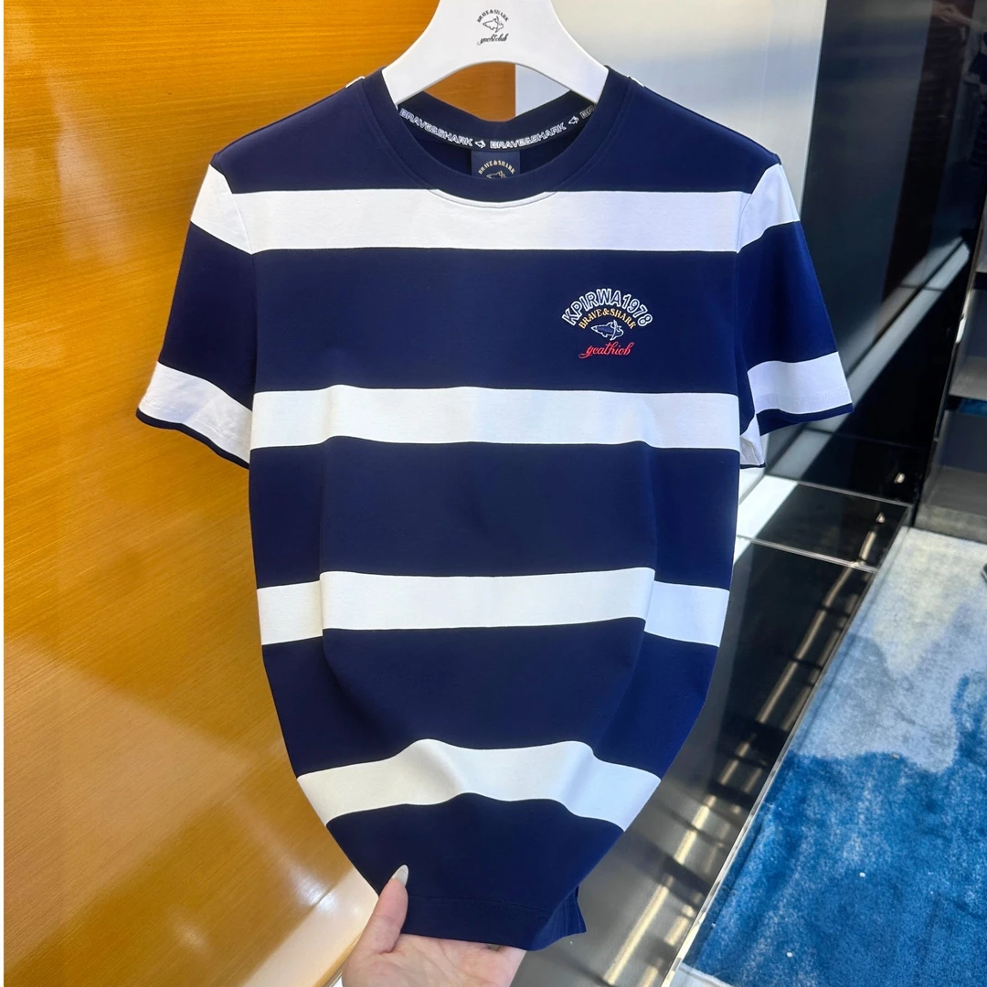 BRAVE&SHARK/勇士鲨鱼正品经典条纹撞色圆领T恤男夏休闲百搭5281