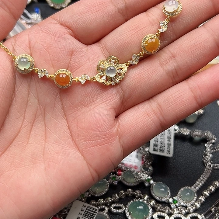 翡翠银S925镶嵌戒圈缅甸天然A货翡翠手链