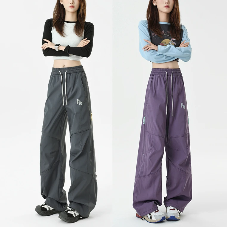 秋季机能侧开拉链防风防水冲锋裤男女同款潮牌宽松大码直筒工装裤