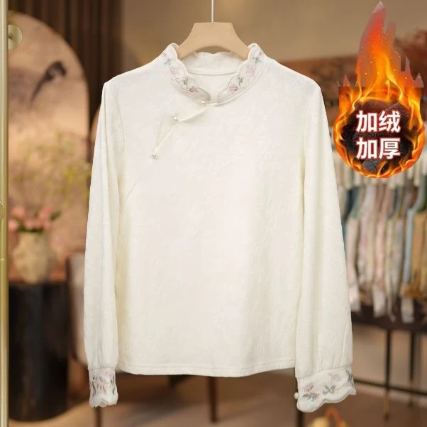 《 花芷町-加绒打底衫》2025年秋冬立领新款加绒简约休闲打底衫