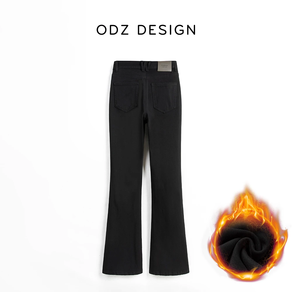 【ODZ】经典百搭/秋冬新款喇叭裤小个子黑色显瘦微喇牛仔裤女加绒