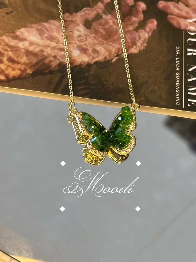 铜合金锆石项链 绿色蝴蝶项链轻奢气质-Moodi曼蒂