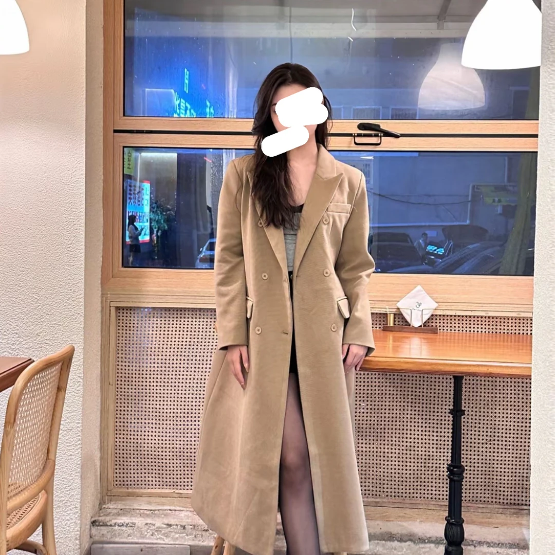 99新 BURBERRY/博柏利 纯色单排扣徽标长款大衣浅驼色/UK2/N2915