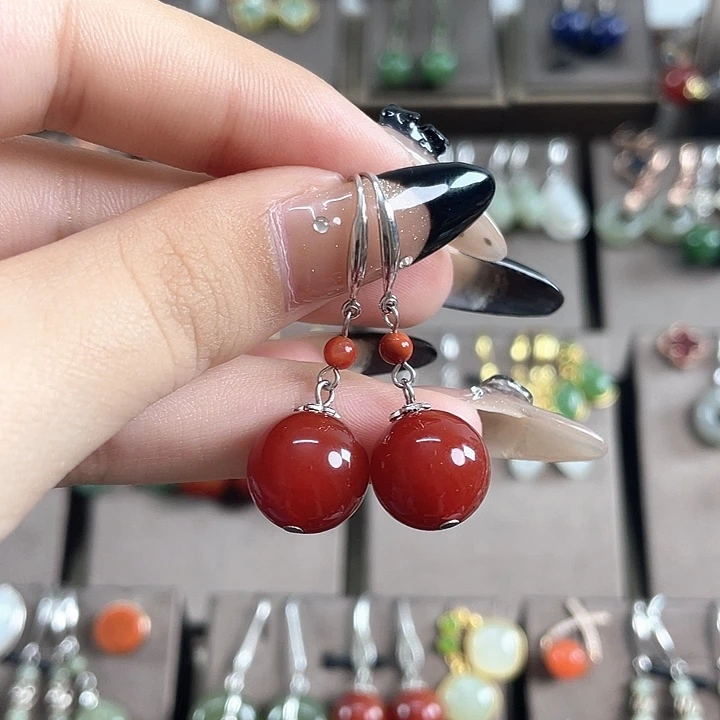 玛瑙/玉髓耳饰银S925镶嵌12左右