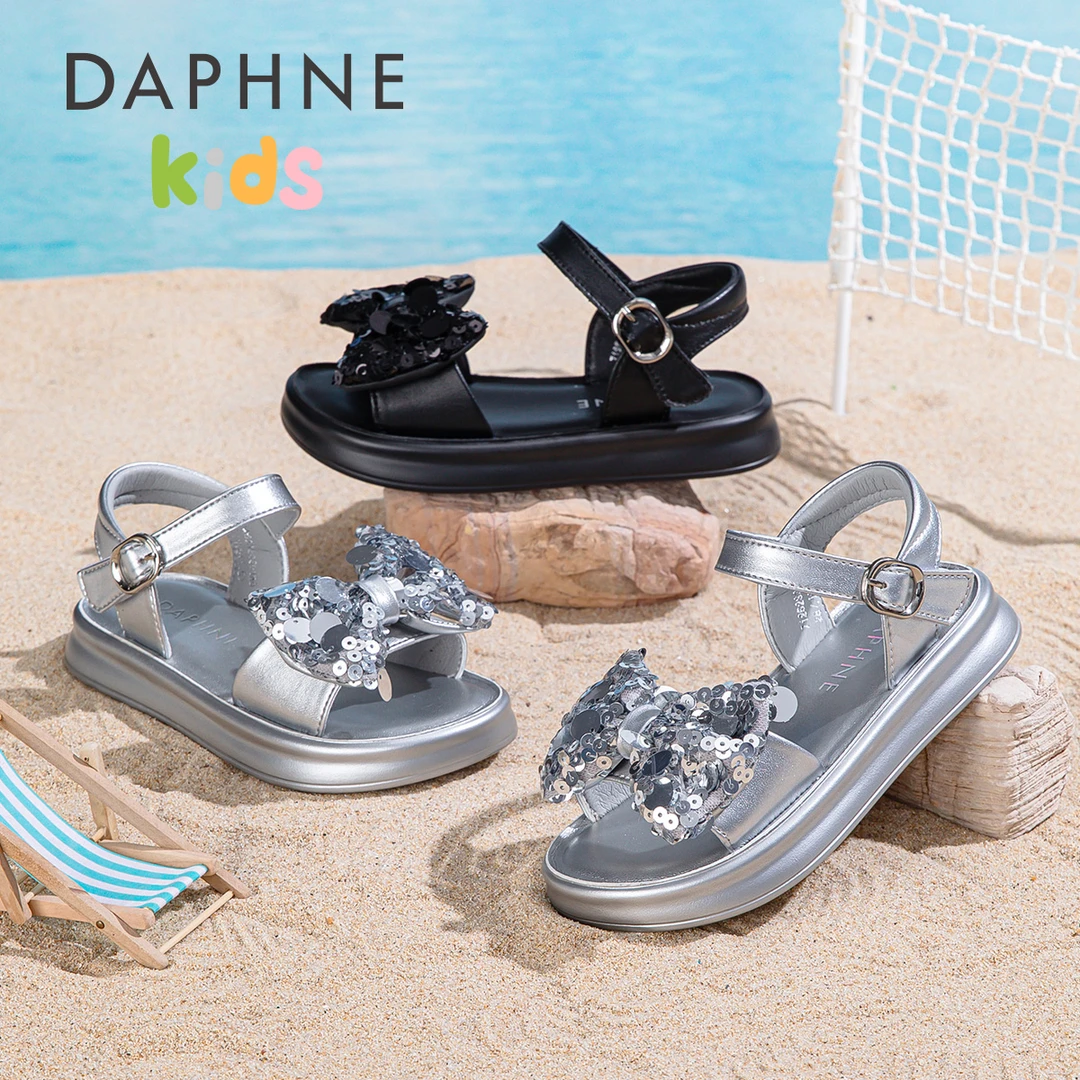 Daphne达芙妮儿童时尚亮片大蝴蝶结2025夏季女童鞋子2025新款爆款