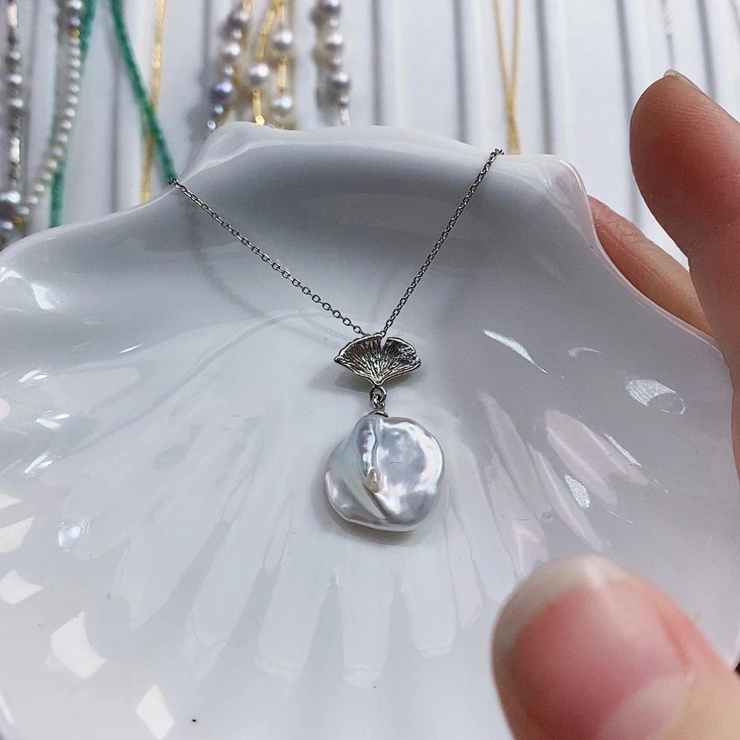 银S925镶嵌特价淡水天然keshi 套链淡水珍珠