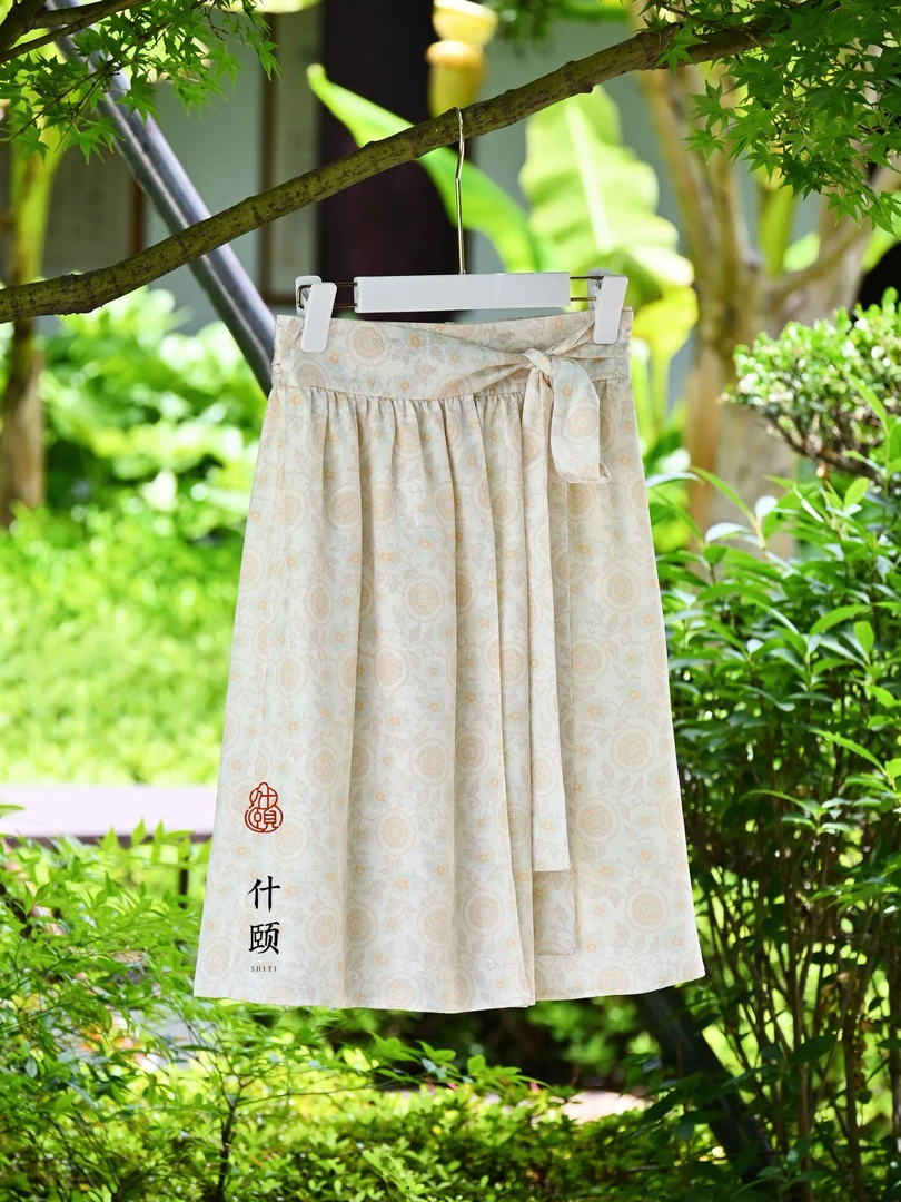什颐新中式【苏州非遗织造三经绞罗】独家印花系带蝴蝶结半裙
