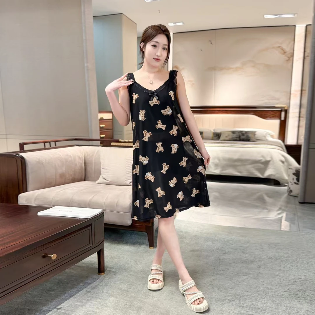 薄款女大码长款长裙简约无袖夏季睡裙宽松家居服吊带裙时尚显瘦