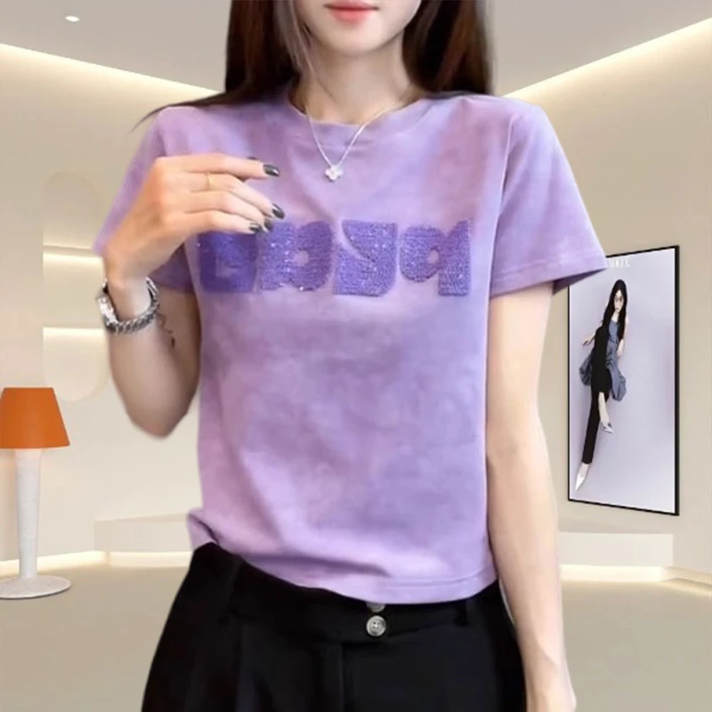 夏季新款大码肤感纯棉t恤女短袖韩版时尚女装扎染字母ins欧美上衣