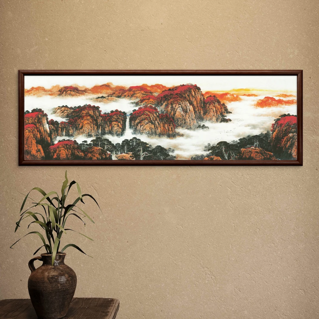 9840-40*120洪福齐天中式装饰画实木玄关书房茶室客厅挂画