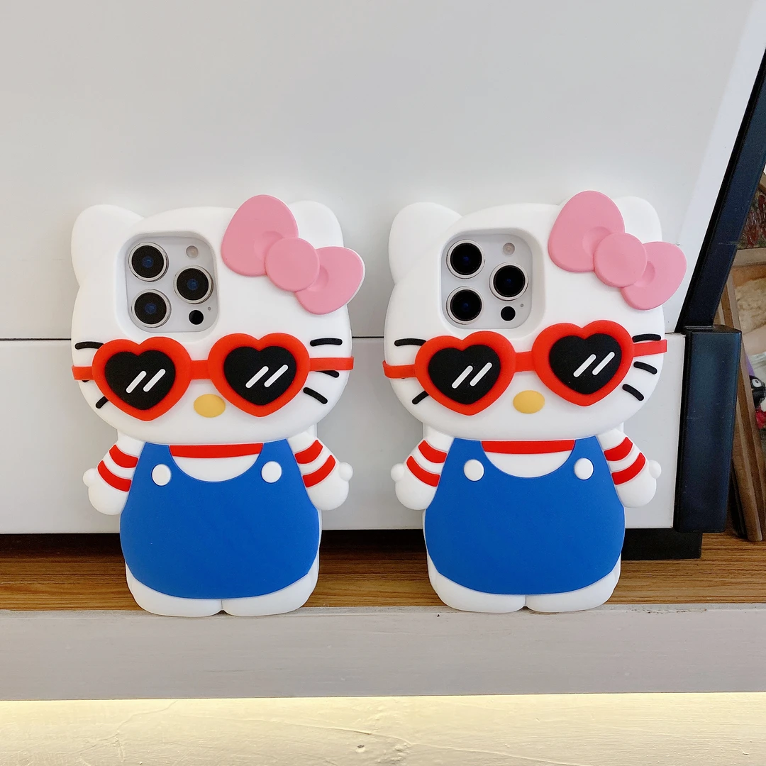可爱可拆卸眼镜HelloKitty猫适用苹果16手机壳iphone15卡通少女心